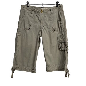 Hei Hei Anthropologie Womens 6 Cargo Bermuda Shorts Green Eyelet Drawstring Legs